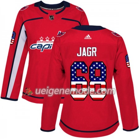 Dame Eishockey Washington Capitals Trikot Jaromir Jagr 68 Adidas 2017-2018 Rot USA Flag Fashion Authentic